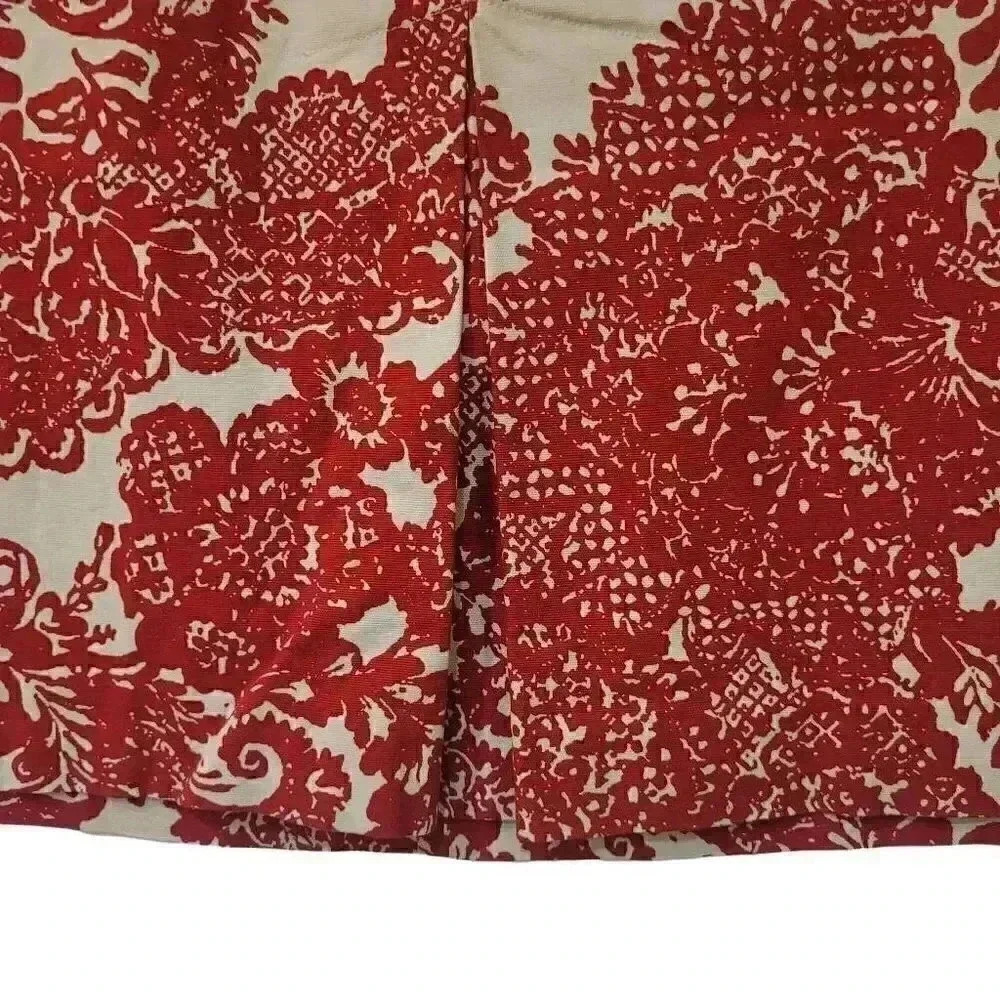 Talbots Women's Red & Ivory Cotton/Spandex Jacquard Floral A-Line Skirt - Picture 6 of 9